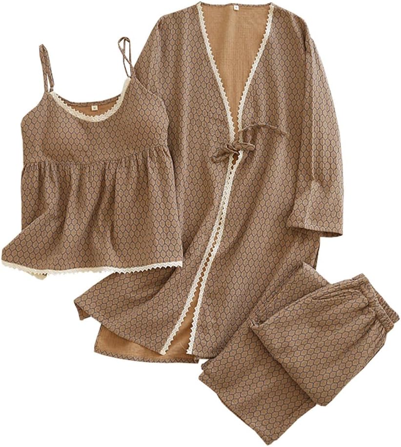 Women's Three Piece Traditional Inspired Pajama Set with Long Robe