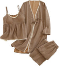 Women's Three Piece Traditional Inspired Pajama Set with Long Robe