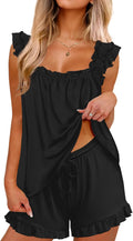 Women 2-Piece Bridal Pajama Set Ruffle Tank and Shorts