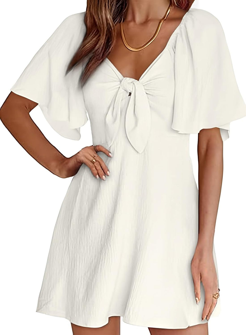 Women's Deep V Neck Bow Tie Floral Embellished Short Sleeve Mini Dress