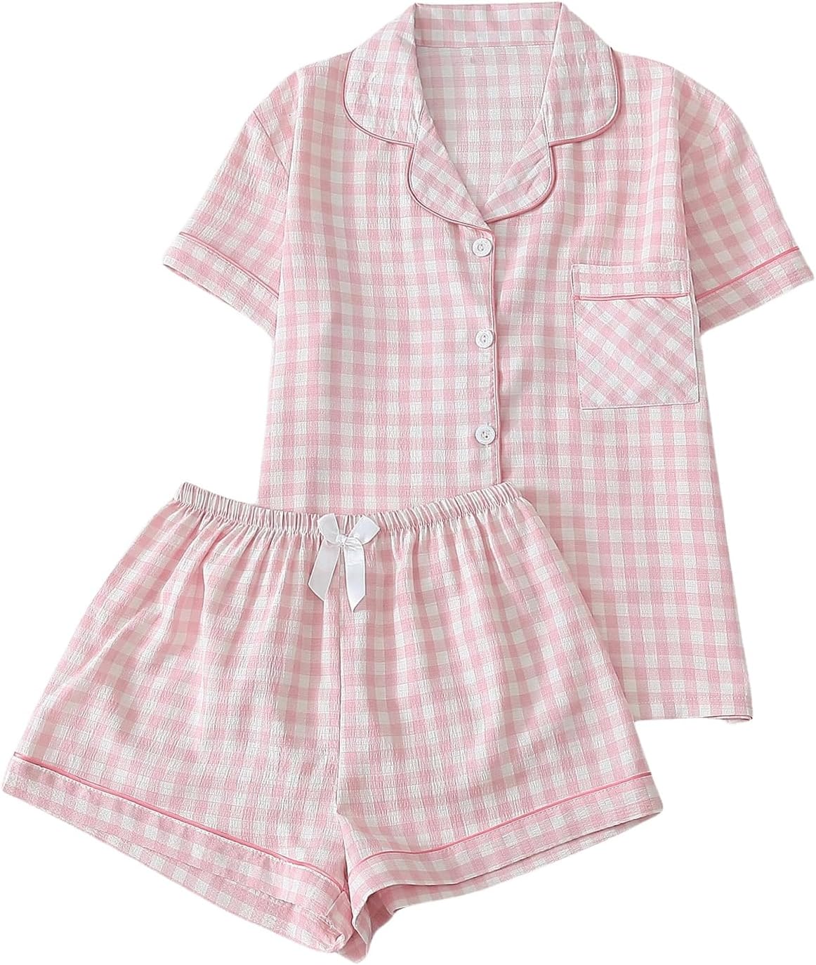 Women Plaid 2-Piece Pajama Set Button-Down Shirt and Shorts