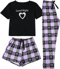 Women's Three Piece Plaid Print Pajama Set with Tee and Lounge Bottoms