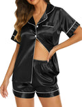 Women Silk Pajama Set Short Sleeve Button-Down Satin Shorts