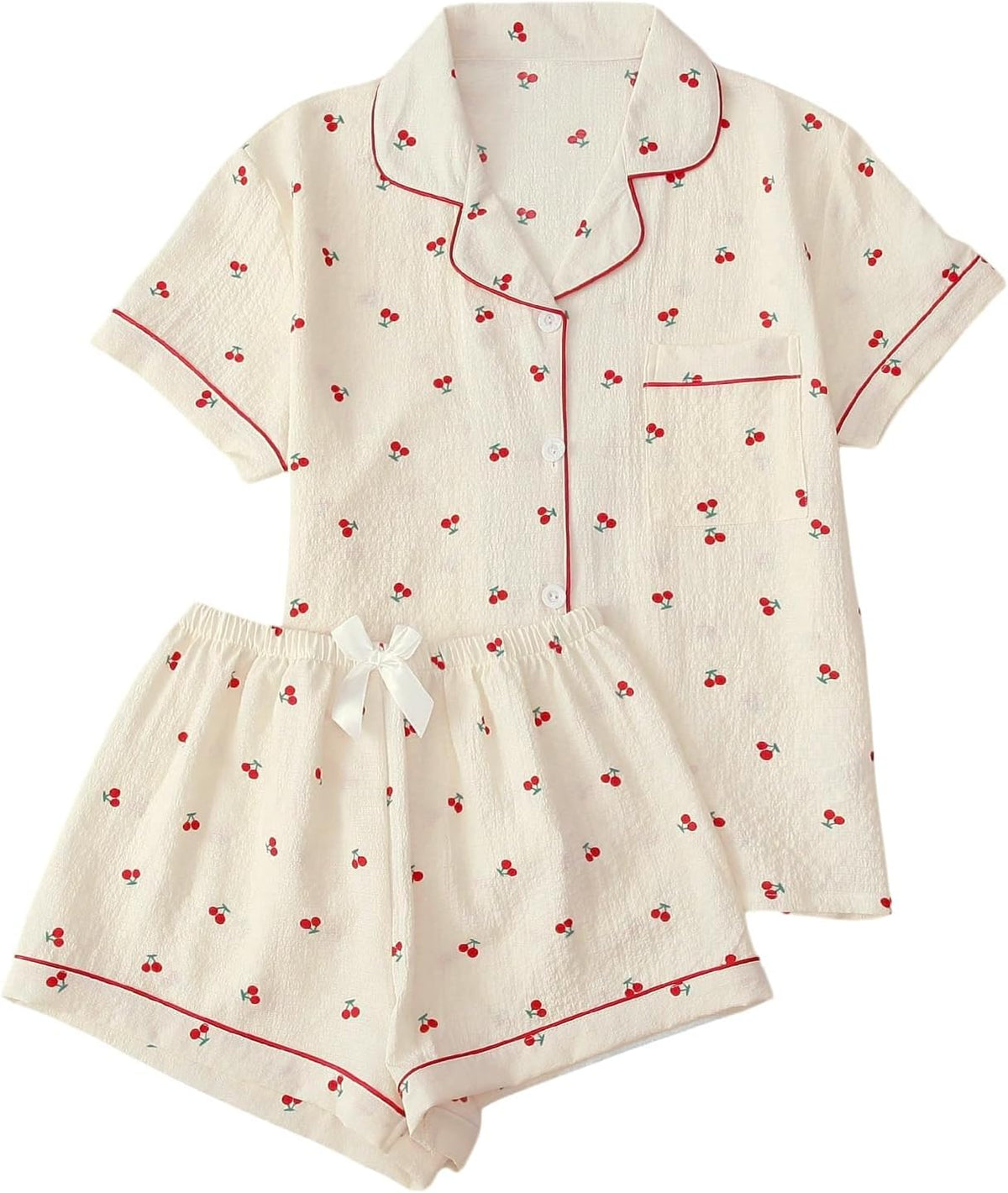 Women 2-Piece Summer Pajama Set Button Shirt and Shorts