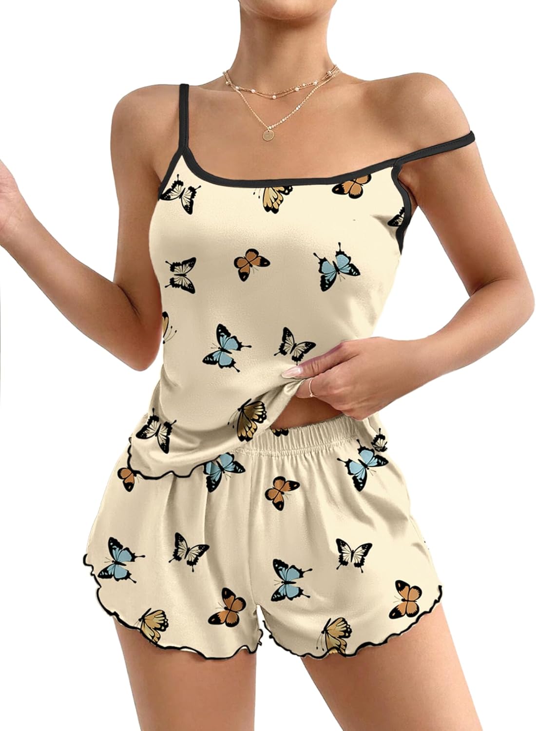 Women 2-Piece Print Cami and Elastic Waist Shorts Set