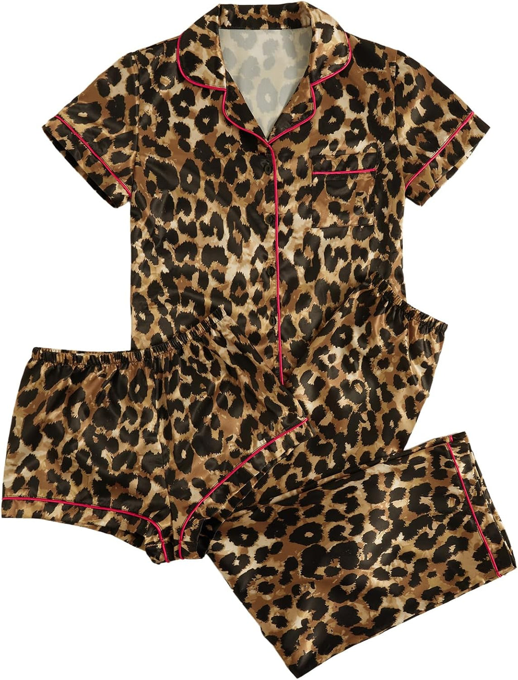 Women's Three Piece Animal Print Pajama Set with Shorts and Long Pants