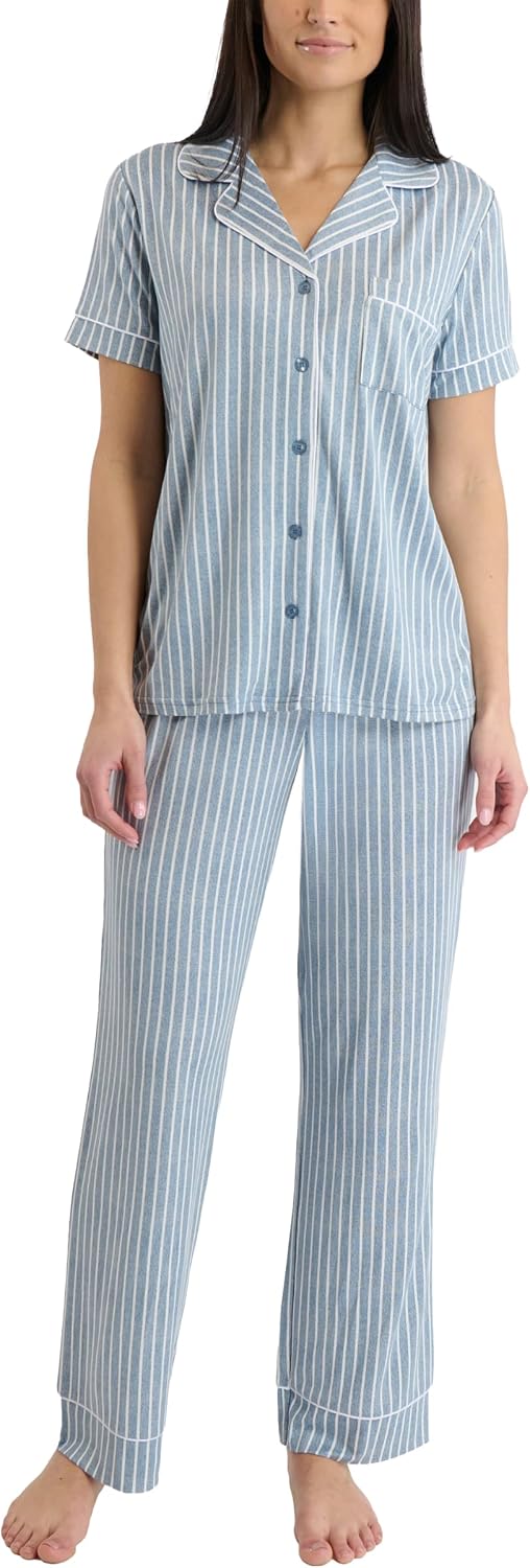Women's Three Piece Short Sleeve Pajama Set with Shorts and Pants