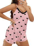 Women 2-Piece Print Cami and Shorts Lace Trim Set