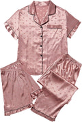 Women's Three Piece Satin Button Down Pajama Set with Shorts and Pants