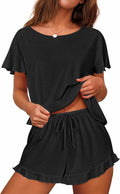 Women Pajama Set Ruffle Sleeves Top and Shorts Lounge Set