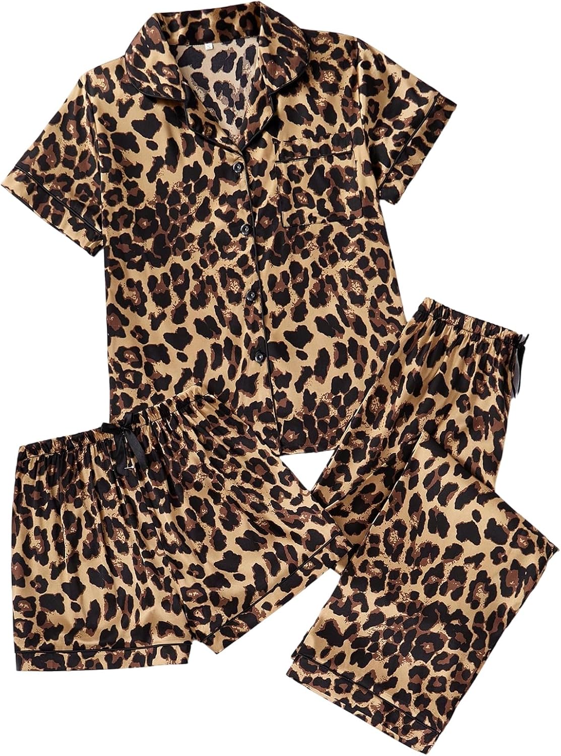 Women's Three Piece Printed Button Down Pajama Set with Shorts and Pants