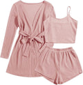 Women's Three Piece Waffle Knit Pajama Set with Tank and Cardigan