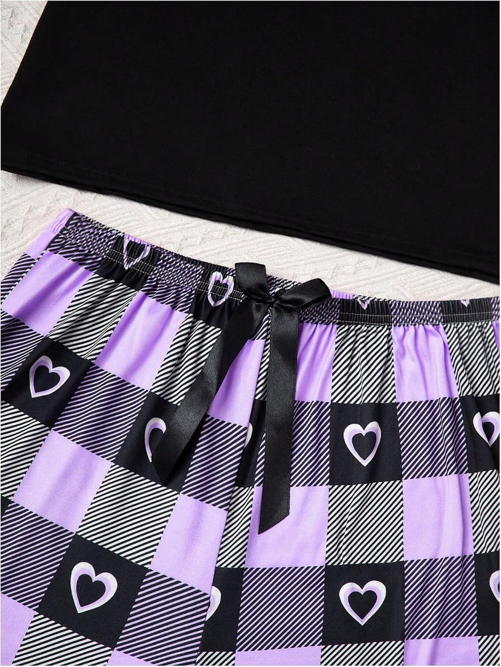 Women's Three Piece Plaid Print Pajama Set with Tee and Lounge Bottoms