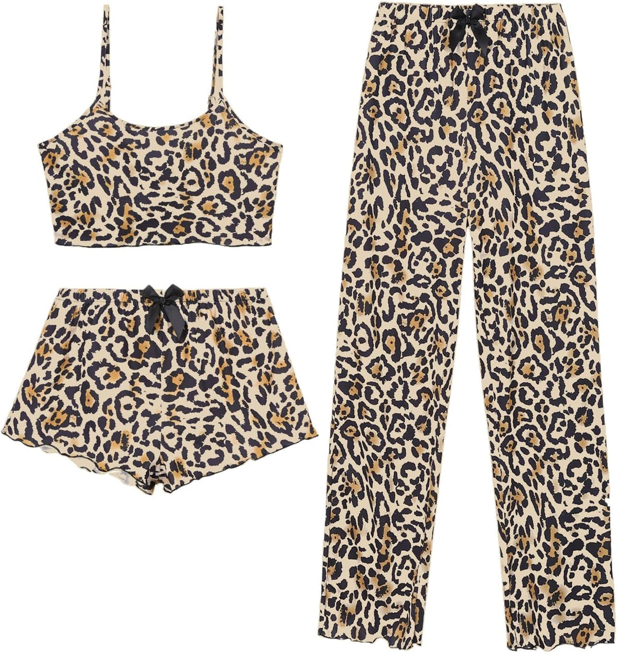 Women's Three Piece Cami Pajama Set with Shorts and Long Pants